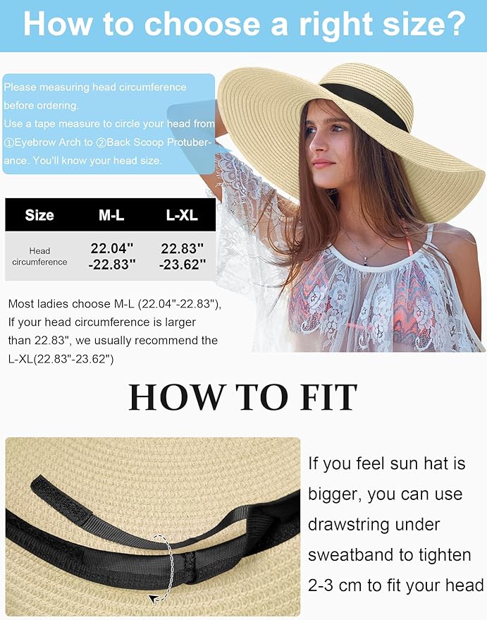 Senker Fashion Sun Hats for Women Oversize Wide Brim Straw Beach Hat Floppy Foldable Roll-Up Summer Vacation UPF 50+