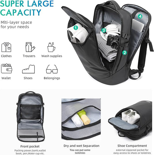 Travel Backpack for Men, Fits 17.3 inch Laptop Daypack, Water resistant Business Casual Carry on Backpacks Flight approved for Women & Men