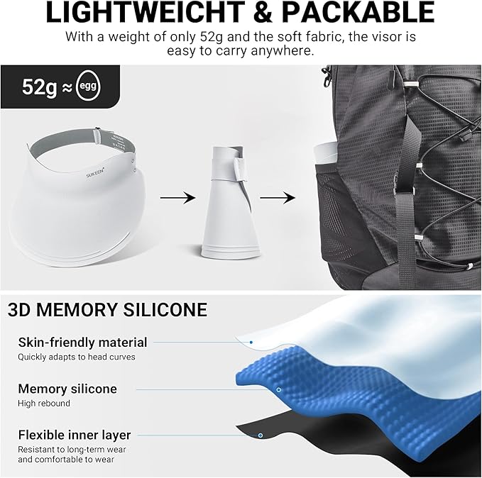 Sukeen Wide Brim Sun Visor Hat for Women Men,UPF50+ Seamless Sun Hats Foldable Ponytail Beach Hats for Daily Outdoor Sport