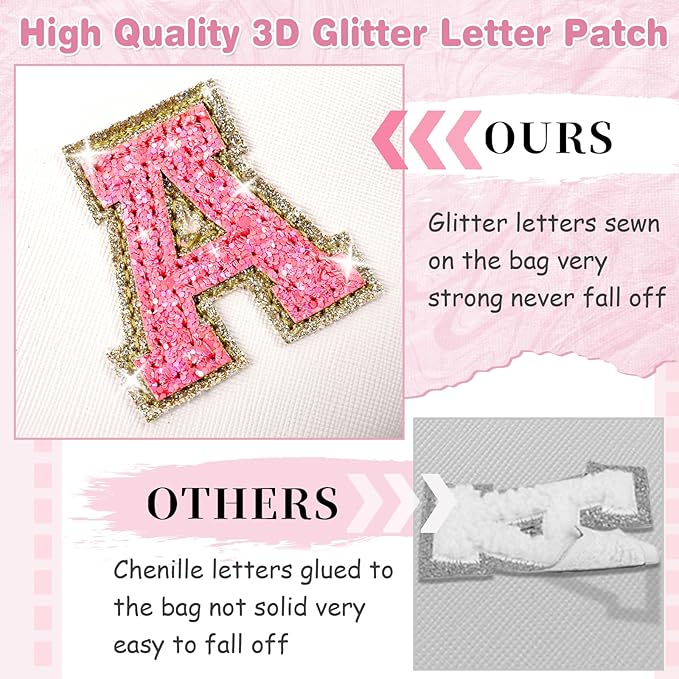 Small Personalized Initial A-Z Patch Makeup Bag,White Cute PU Leather Glitter Letter Cosmetic Bag for Teen Girls,Travel Toiletry Bag with Zipper,Preppy Monogrammed Birthday Gift for Daughter Niece C