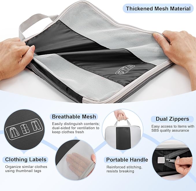 8 Set Compression Packing Cubes for Travel Essentials,Compressible Expandable Packing Cubes for Suitcase,OlarHike Luggage Organizer Bags for Travel,Handy Helper for Organizing Clothes(Black)