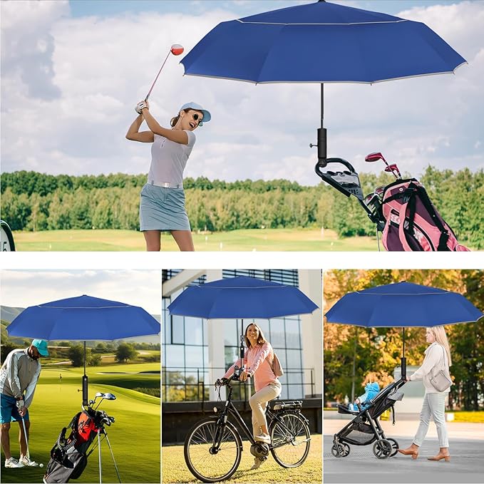 Satol Extra Large Golf Umbrella, 46/54/62 Inch Windproof 10 Ribs Vented Double Canopy Reflective Strips Automatic Open/Close Waterproof UV Protection Portable Compact Umbrella for Outdoor & Travel