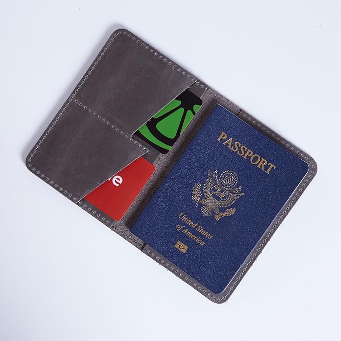 INCARNE US Passport Cover Clear - Travel Passport Wallet - Leather Passport Holder for Men Women Family with Card Slots & Note Compartmen - Sleeve Protector - Genuine Leather - Vintage Gray