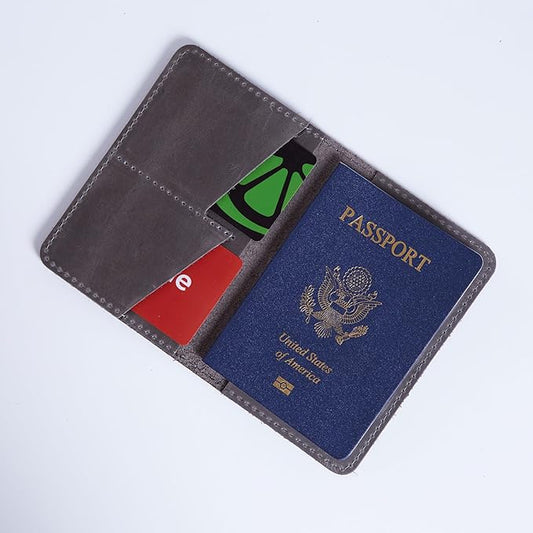 INCARNE US Passport Cover Clear - Travel Passport Wallet - Leather Passport Holder for Men Women Family with Card Slots & Note Compartmen - Sleeve Protector - Genuine Leather - Vintage Gray