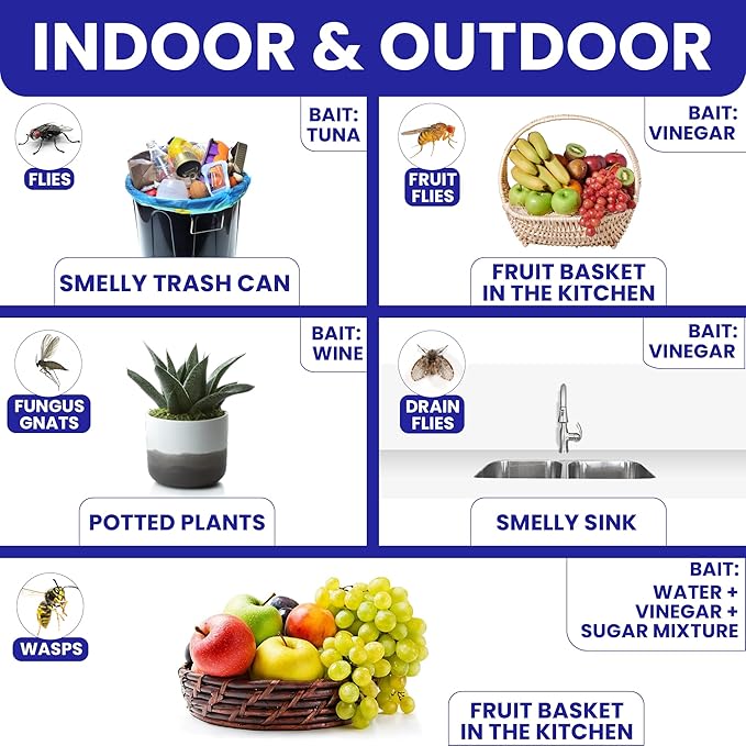 Fly Stick Sticky Fly Traps for Indoors Outdoor 4pk. Non-Toxic Super Sticky Hanging Flies Catcher Paper Tape Strips for Home. Catches All Bugs and gnats. Indoor Outdoor House Flying Insect Trap