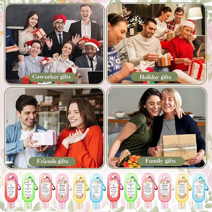 24 Pack Appreciation Hand Sanitizers Keychains Gifts Mini Thank You Hand Sanitizer Keychains Bulk Travel Size Appreciation Gift for Baby Shower Wedding Coworker Teacher Graduation Nurse Party