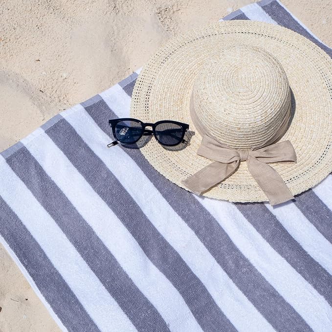 Arkwright California Cabana Stripe Beach Towel Bulk - Pallet of 480 - Large Soft Quick Dry Cotton Terry Towels Set for Pool, Swim, and Hot Tub, Oversized 30 x 70 in, Grey