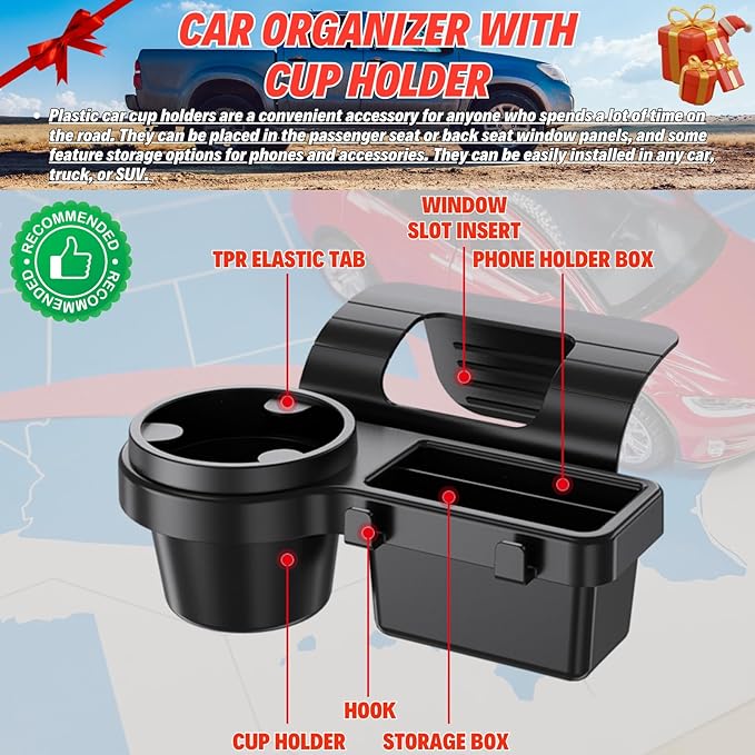 Extra Hanging Car Door Window Drink Coffee Cup Holder with Storage Organizer Tray | Coin Holder Change Organizer Fits Most Vehicles, Trucks Interior Car Gadgets Accessories