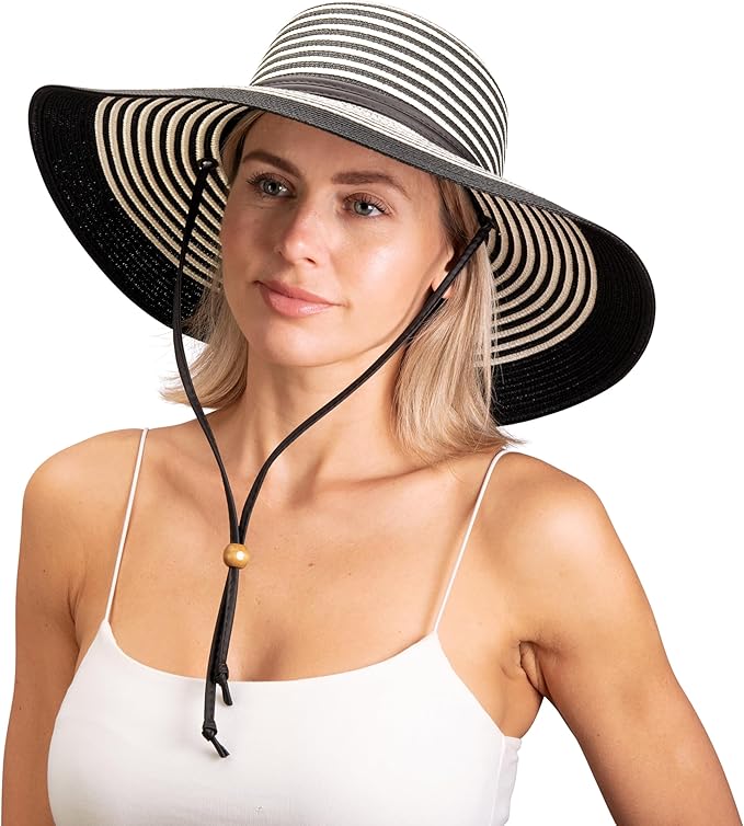 Sloggers Women's Wide Brim Braided Sun Hat with Wind Lanyard - UPF 50+ Maximum Sun Protection