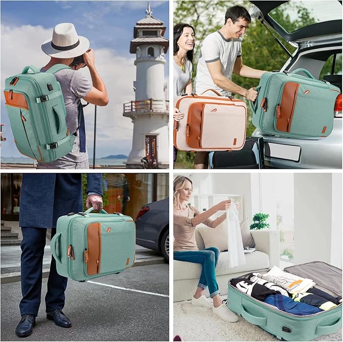 Lumesner Carry on Travel Backpacks, Extra Large 40L Flight Approved for Men & Women,Expandable Suitcase backpack (Green (Backpack With 4 Packing Cubes))