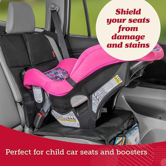 Lusso Gear Car Seat Protector - Waterproof Seat Covers for Infant & Cars - Non-Slip 8-Layer Protector - Rear Shield with Mesh Pockets - Black with Red Stitching, Universal Fit