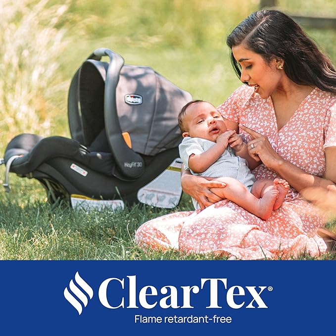 Chicco KeyFit 30 ClearTex Infant Car Seat and Base, Rear-Facing Seat for Infants 4-30 lbs., Includes Infant Head and Body Support, Compatible with Chicco Strollers, Baby Travel Gear | Pewter/Grey
