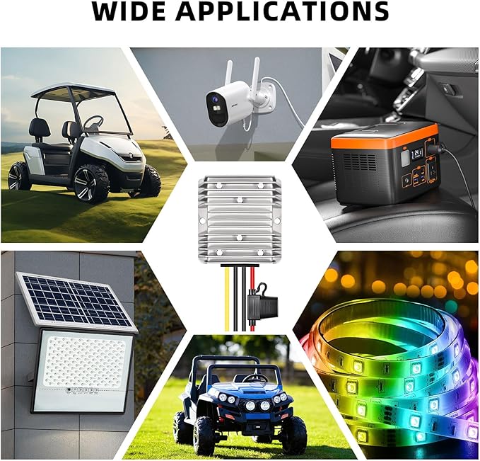 Professional 48V 36V to 12V Voltage Converter, 240W 20A for Golf Cart Converter, Waterproof DC Convert Regulator Transformer with Fuse