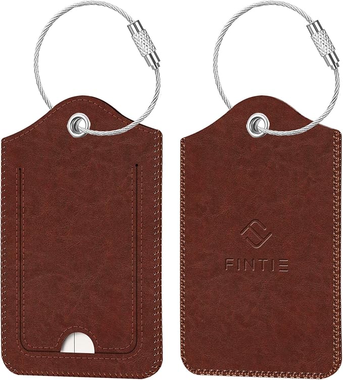 Fintie Luggage Tags, Privacy Cover ID Label with Stainless Steel Loop and Address Card for Travel Bag Suitcase - Retro Brown (2 Piece)