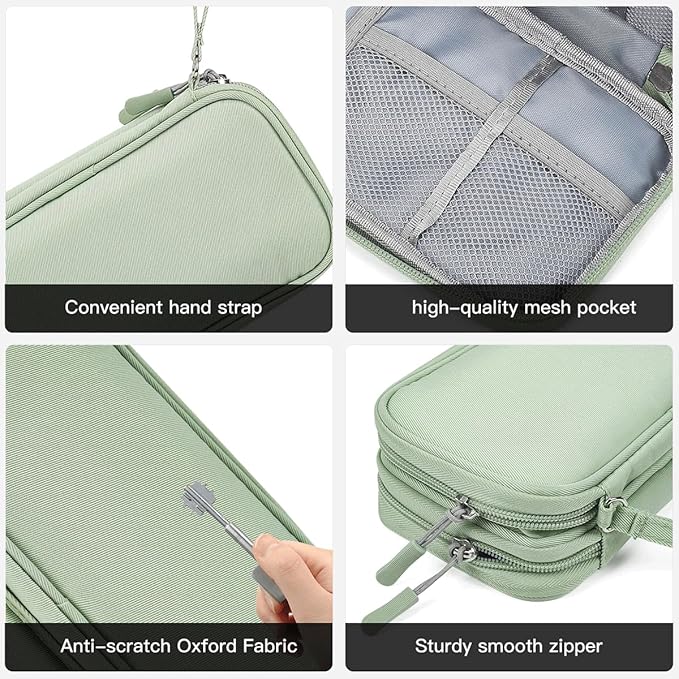 Electronic Organizer Bag, Waterproof Portable Electronic Organizer Travel Accessories Cable Bag Universal Cord Storage Case for Cable, Charger, Phone, Power Bank, Earphone(Mint Green, Large)
