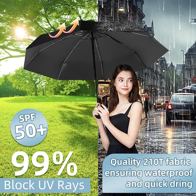 Travel Mini Compact Folding Umbrella with Case - UV Sun & Rain Protection, Lightweight Portable Pocket Umbrella for Women Men Kids, Fits Purse Backpack