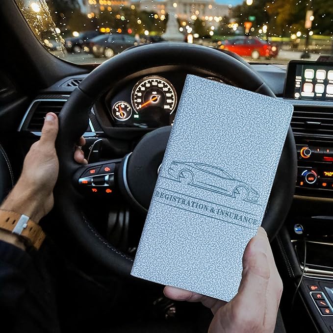 TOURSUIT Car Registration and Insurance Card Holder, Vehicle License Document Glove Box Compartment Organizer, Essential Car Wallet Case for Driver Auto Owners (M Light Blue)