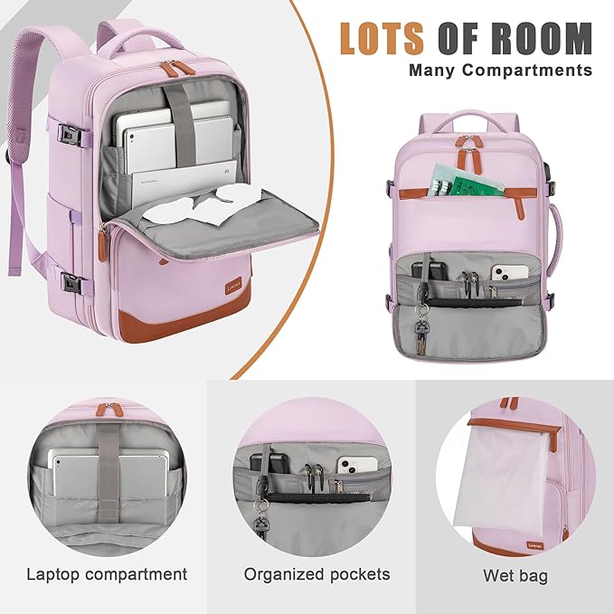 40L Travel Backpack with USB Charging Port, Water-Resistant Carry On Backpack for Men Women, Business Laptop Backpack for Trips & Commutes, Fits 15.6/17.3 Inch Laptop