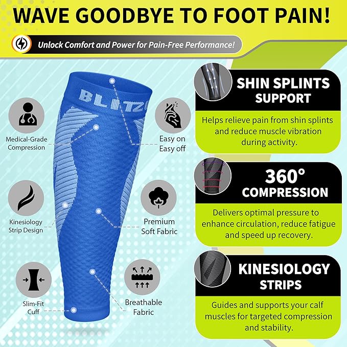 BLITZU Calf Compression Sleeve for Men & Women Footless Compression Socks Support Runners Leg Sleeve Shin Splints Pain Relief