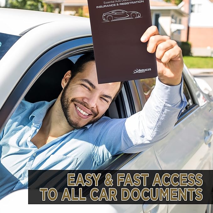 Andalus Auto Registration & Insurance Card Holder Pack of 2, Waterproof Essential Car Registration Holder with Hook & Velcro Closure, Perfect for Every Vehicles Glove Boxes (Brown - 9.5" x 5.15")