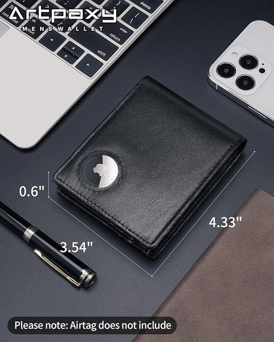 Mens Wallet With AirTag Holder, Bifold Leather RFID Blocking 1-2 ID Windows 12-13 Card Holders, Gift Box and Screen Protector Included, AirTag Not Included