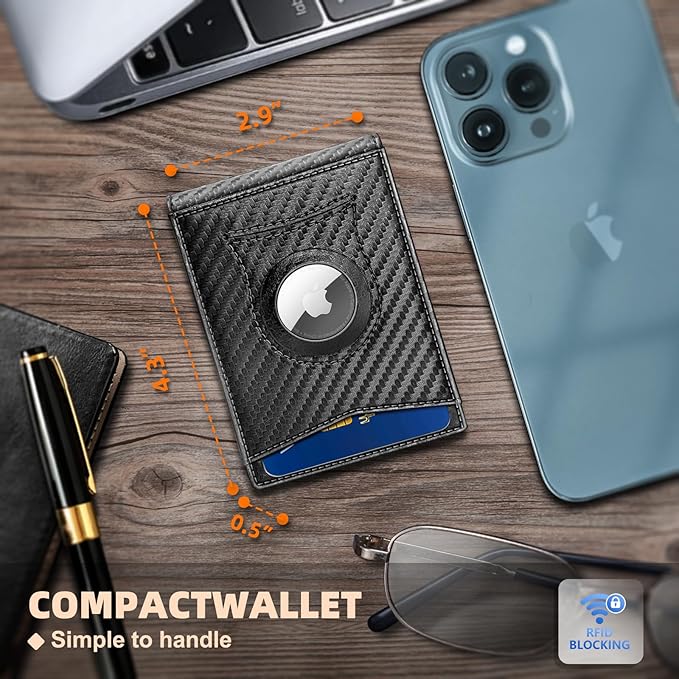 KS Mens Wallet Gift Airtag or Standard Use,Slim Front Pocket Leather Wallet Money Clip 11 cards RFID Blocking