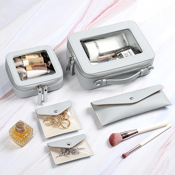 EcoVision Clear Makeup Bag, Travel Cosmetic Accessory Bag, Toiletry Organizer Bags for Women, Portable Waterproof Zipper Cosmetic Bag with Transparent Window