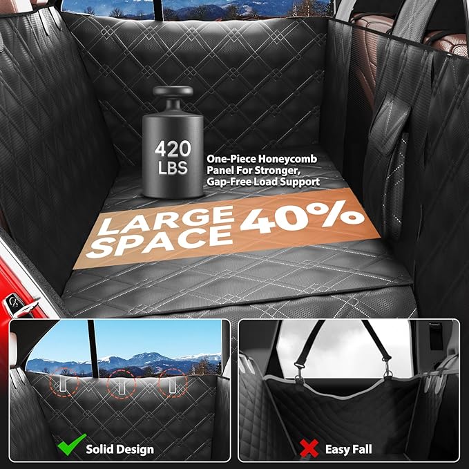 Back Seat Extender for Dogs – Waterproof Dog Seat Cover for Back Seat with Door Protection, Hard Bottom, Holds 420 lbs Dog Hammock for Cars, SUVs & More