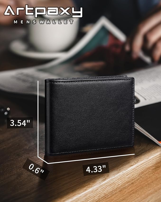 Artpaxy Mens Wallet Bifold Genuine Leather RFID Blocking Wallet for Men with 2 ID Windows 12 Card Holders 2 cash pockets 1 Gift Box
