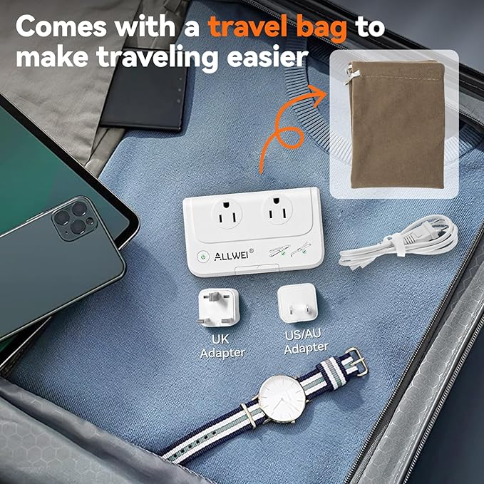 ALLWEI 220V to 110V Travel Voltage Converter us to Europe, Step Down Converter for Hair Straightener/Curling Iron, International Power Adapter for EU/UK/US/AU (White)