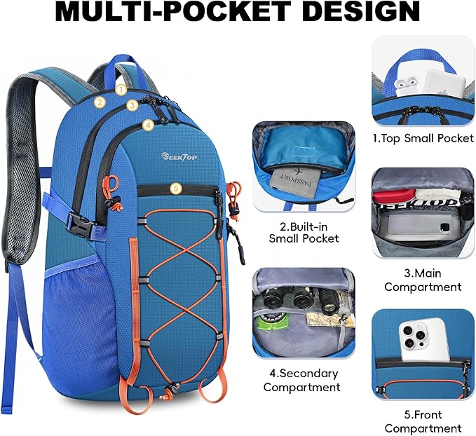Seektop 20L Foldable Waterproof Hiking Backpack, Ultralight Small Lightweight Daypack Packable Backpack for Men Woman