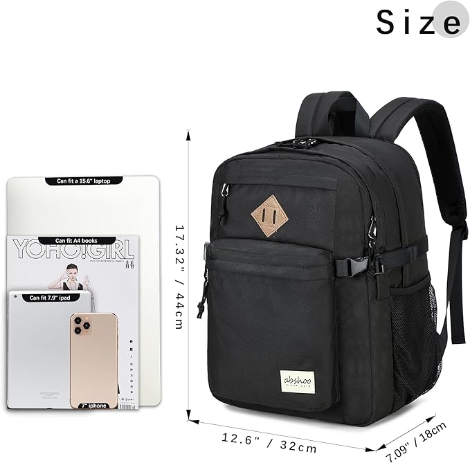 abshoo 29L Backpack for School College Bookbag Middle High School Backpacks Casual Daypack Travel Backpack (Black)