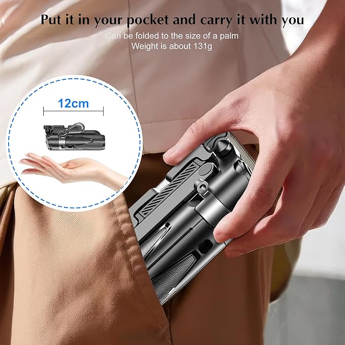 Mini Selfie Stick Tripod, Extendable Grip Phone Tripod with Detachable Remote Pocket Size, 4-in-1 Mini Phone Grip, 10m Wireless Shutter, Vlog Livestreaming Photography （Black）