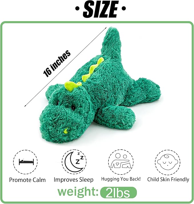 16" | 2 Pounds Green Dinosaur Weighted Stuffed Animals,Sensory Comfort Plush Throw Pillow Toy,Kawaii Plushies Hugging Toy Gifts for Kids & Adults (Dinosaur, 16 inch 2 Pounds)