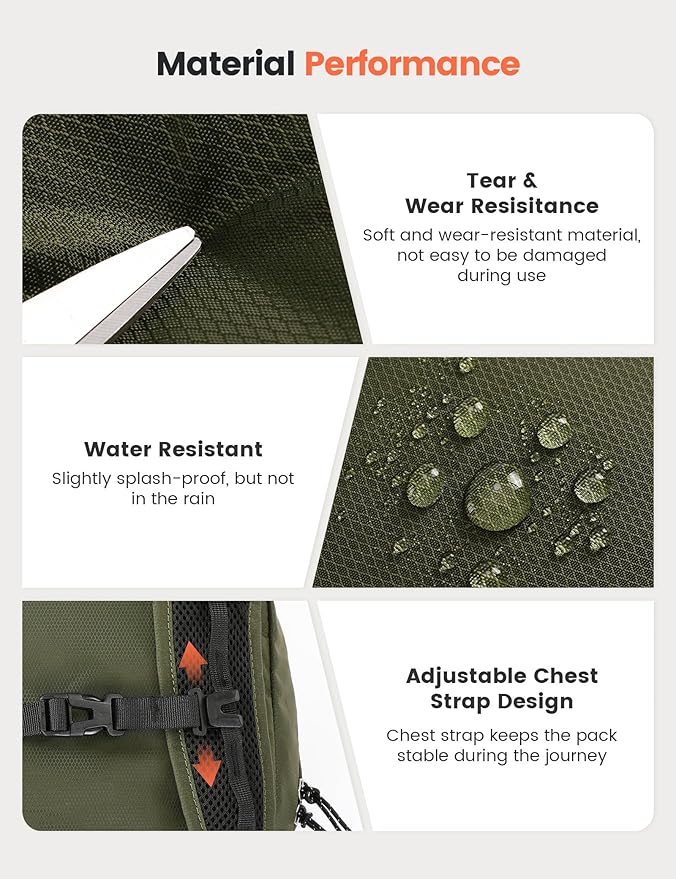 SKYSPER 16L Hiking Backpack Lightweight Small for Women Men, Foldable Packable Daypack - Travel Camping Backpack, Outdoor Hiking Bag (Armygreen)