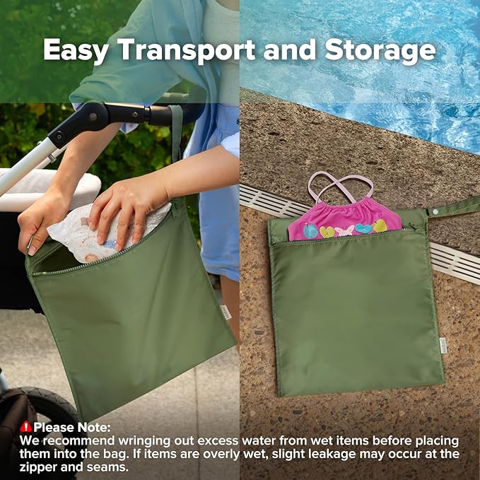 haakaa Waterproof Wet Bags for Baby Wet Dry Bags for Cloth Diaper, Swimsuit & Travel, 1pc, Olive Green