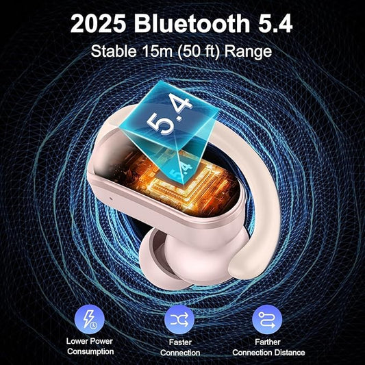 Wireless Earbuds, Sports Bluetooth 5.4 Headphones IPX8 Waterproof, 70H Over Ear Buds with Deep Bass Sound,4 ENC Noise Cancelling Mics, USB-C Fast Charging Earphones with Earhooks for Workout/Running