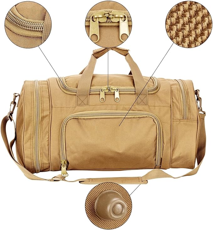 Gym Bag Duffle Bags for Men Women with Shoes Compartment Sport Weekend Travel Overnight Carry On Bag for Tactical Military Travel Work Out Bags (Tan)