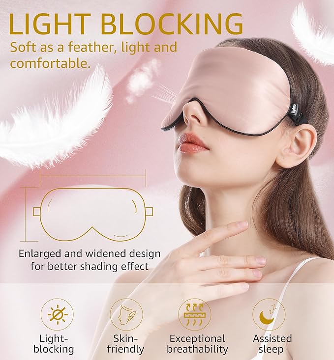 Luxury Pure Silk Sleep Mask | 100% Natural Mulberry Silk | Double-Sided Softness | Adjustable Strap & Full Light Blocking | Perfect for Travel, Office Naps & Nighttime Sleep (Pink)