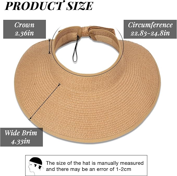 Beach Sun Hats for Women Wide Brim Straw Foldable Beach Hat UV Protection