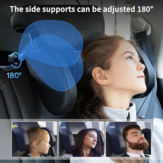QRabbit Adjustable Car Headrest Pillow, U-Shaped Head Support Neck Pillows, Car Travel Sleeping Headrest Pillow for Kids & Adults Head Support, Only Suitable for Car Seat with 2 Poles