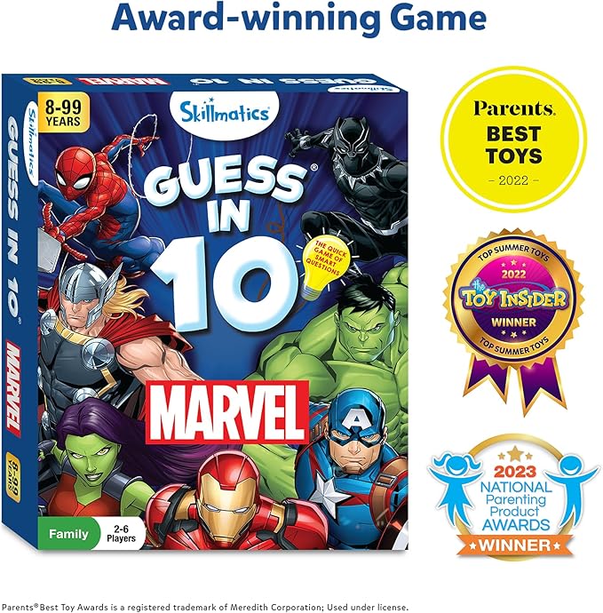 Skillmatics Guess in 10 Marvel, Card Games, Christmas Stocking Stuffers for Boys, Girls, Kids, Teens, Adults Who Love Avengers, Spiderman, Iron Man, Travel Toys, Gifts for Ages 8, 9, 10 and Up
