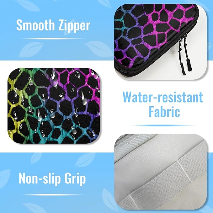 Colorful Leopard Print Travel Cable Organizer Pouch Neon Animal Skin Electronics Accessories Carry Case Portable Water Resistant Storage Bag for Cord Charger Phone Earphone SD Card