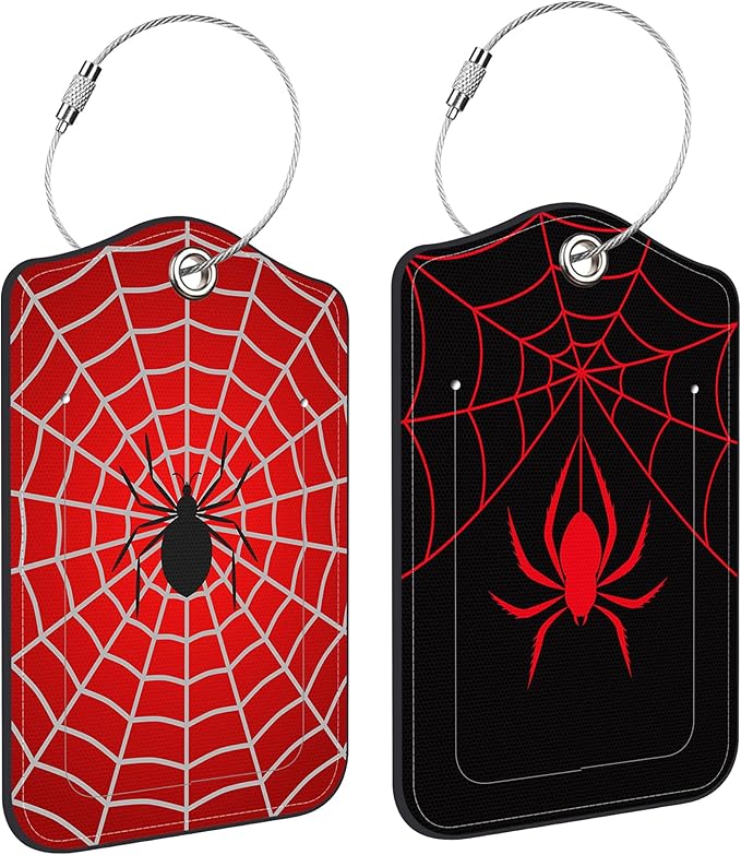 2 PCS Leather Luggage Tags for Suitcase Spider and Spider Web Travel Luggage Tag with Privacy Flap Name ID Label and Metal Loop for Travel Bag Suitcase