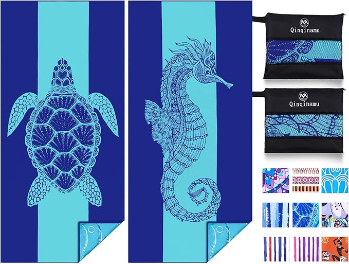 2 Pack Microfiber Lightweight Beach Towel 71"x32" Oversized Extra Large Thin Sand Free Towels Travel Swim Pool Yoga Gym Camping for Adults Women Men Beach Essentials Accessories Vacation Gift