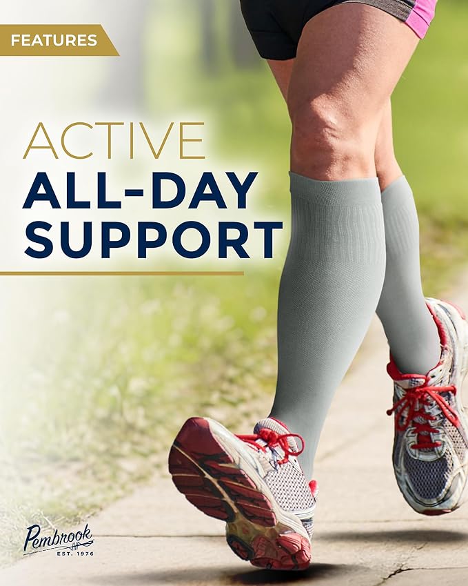 Pembrook Bamboo Viscose Light Compression Socks - 3 Pairs | 8-15 mmhg Compression Socks | Knee High Comfort Support Socks