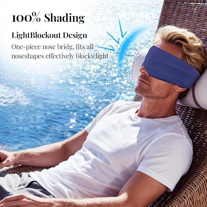 Cotton Sleep Eye Mask for Men, 100% Blocking Light Eye Mask Sleeping for Side Sleeper, Soft Zero Pressure Cooling Blackout Eye Covers for Sleeping, Sleep Mask fits All Heads Adjustable（Blue）