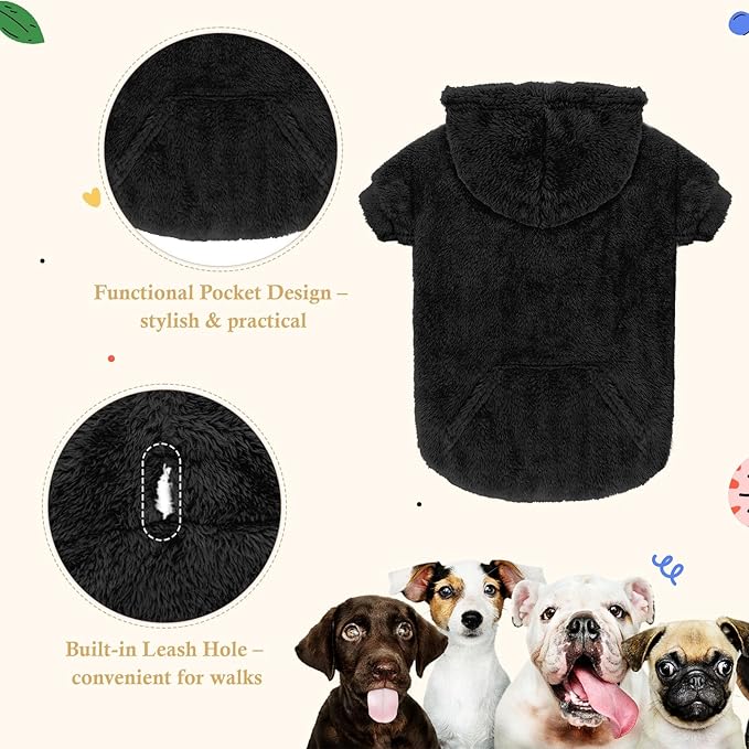 5XL Dog Sweaters for Large Dogs,Extra-Large Dog Hoodie,Warm Fuzzy Fleece Sweatshirt with Hood & Pocket,Leash Hole,Cozy Cold Weather Pet Clothes Sweater Hoodie for Large Dogs(Black,5XL)