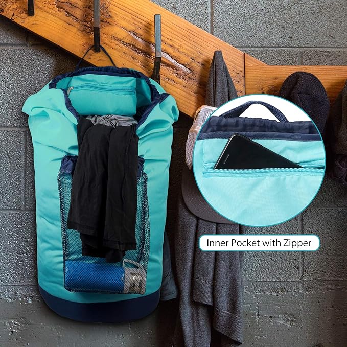 Dalykate Laundry Backpack with Shoulder Straps and Mesh Pocket Durable Nylon Clothes Hamper Bag with Drawstring Closure for College, Travel, Laundromat, Apartment