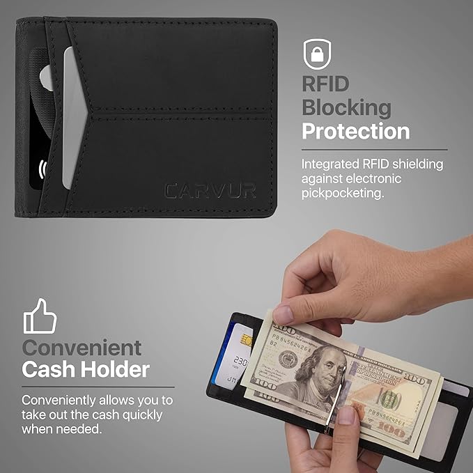 Slim Bifold RFID Blocking Full Grain Genuine Leather Front Pocket Minimalist Thin Wallet with Money Clip for Men - (SB20)